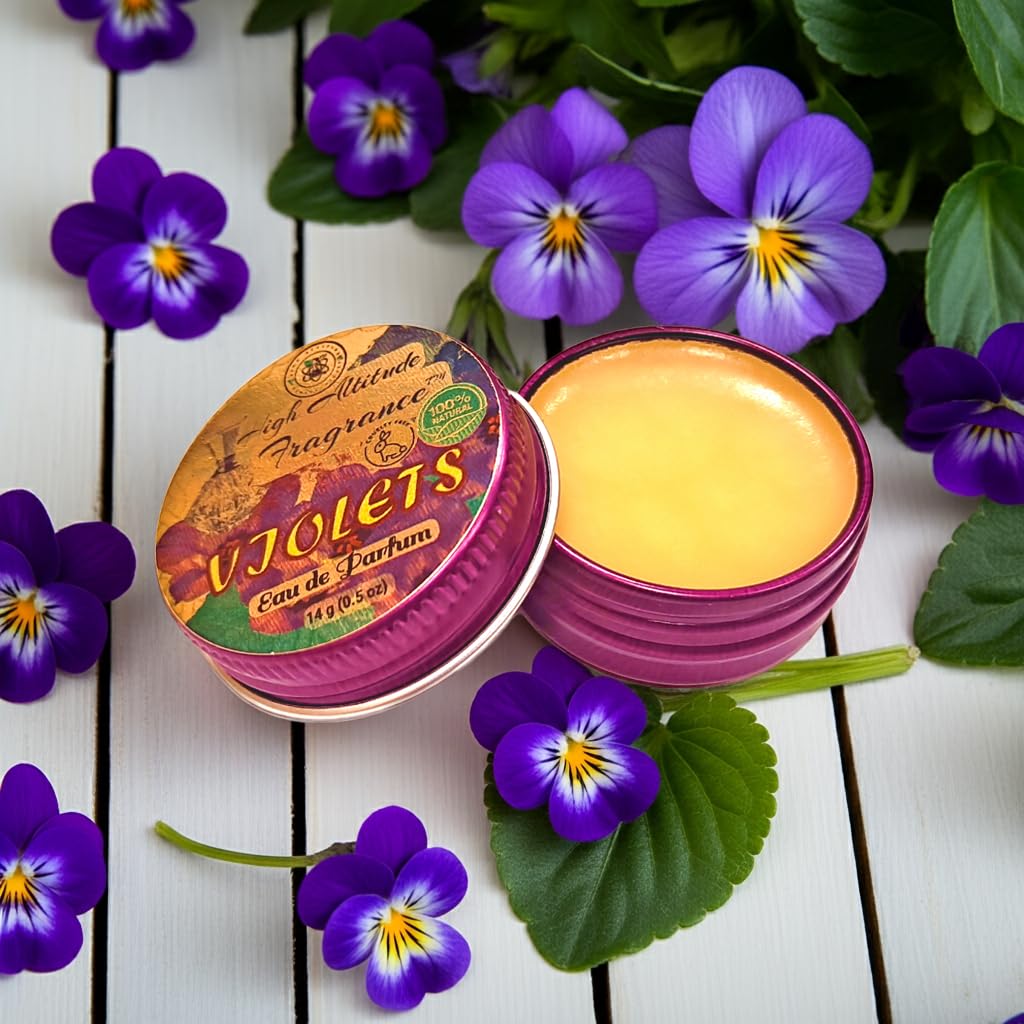 VIOLETS Perfume - Eau de Parfum - Solid Balm - Natural Essential Oils Aromatherapy Fragrance (Viola Odorata, Orris, Lavender, Heliotrope, Hyacinth Beauty & Personal Care HIGH ALTITUDE ORGANICS