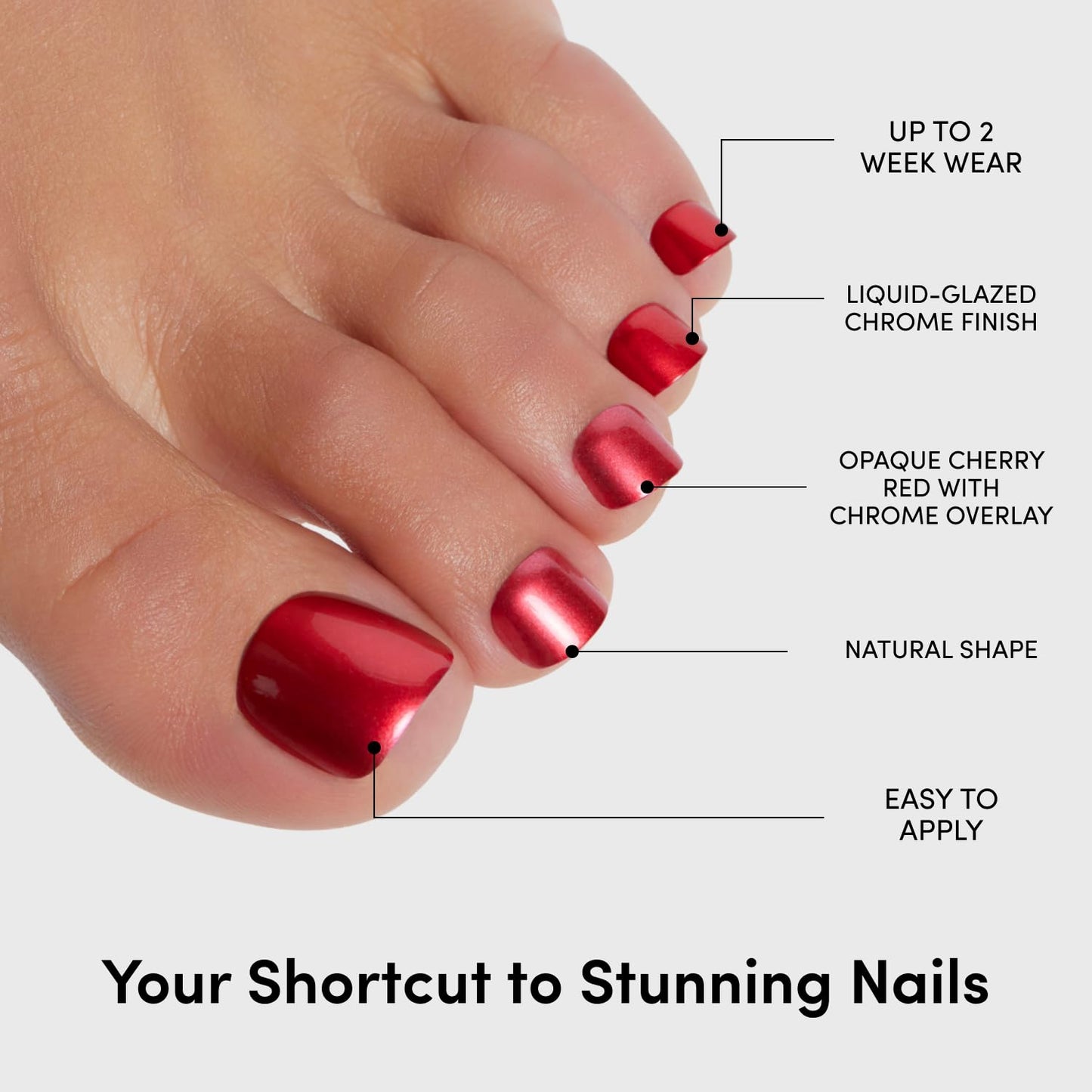Glamnetic Press On Toenails - Natural Fake Nails | Cherry Red Chrome Press On Toenails, Salon Quality Press On Nails Kit with Glue | Cherry Glaze - 32 Beauty and Personal Care Glamnetic