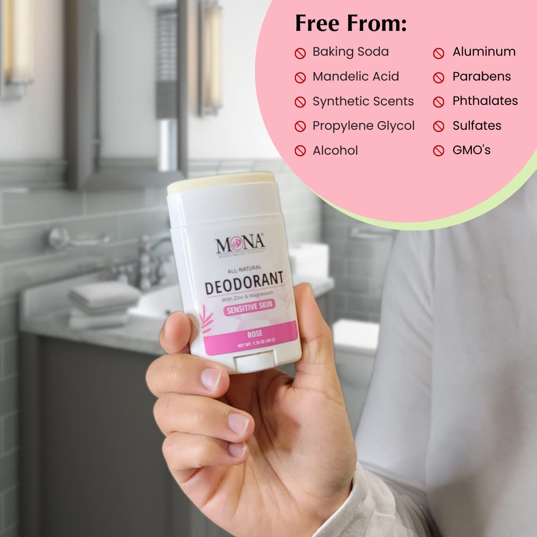 MONA BRANDS All Natural Deodorant For Women & Men - For Sensitive Skin - No Aluminum or Baking Soda - (ROSE 1.76 Oz) Beauty and Personal Care MONA