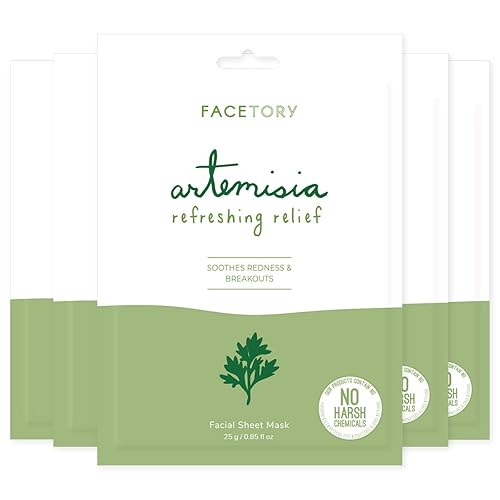 FACETORY K Beauty Face Mask Skin Care - ARTEMISIA REFRESHING RELIEF Sheet Mask with Artemesia Plant Extract | Soothes Redness & Breakouts (5 Pack) Beauty & Personal Care FACETORY