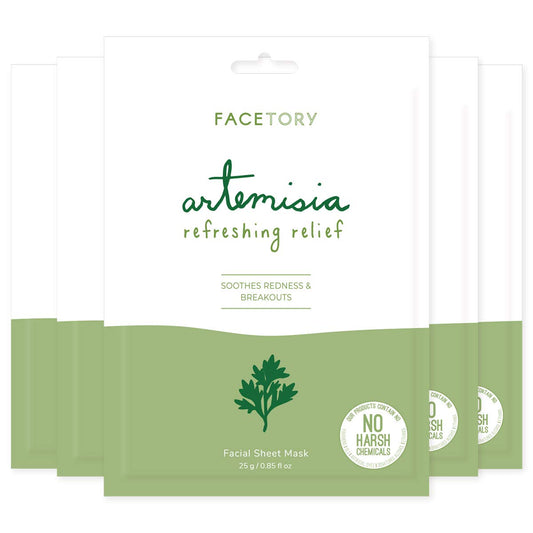 FACETORY K Beauty Face Mask Skin Care - ARTEMISIA REFRESHING RELIEF Sheet Mask with Artemesia Plant Extract | Soothes Redness & Breakouts (5 Pack) Beauty & Personal Care FACETORY