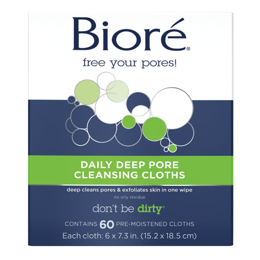 Bioré Daily Make Up Removing Cloths, Facial Cleansing Wipes with Dirt-grabbing Fibers for Deep Pore Cleansing without Oily Residue, 60 Count Beauty and Personal Care Bioré Default Title