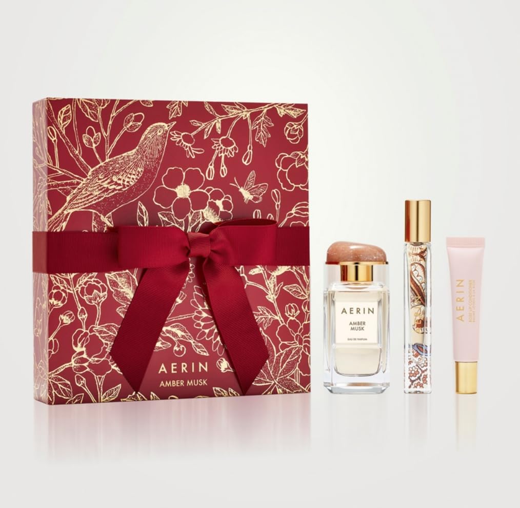 AERIN AMBER MUSK Gift Set Eau de Parfum 1.7 oz/50ml + 0.24 oz/7ml + Rose Lip Balm Full Size Beauty & Personal Care AERIN