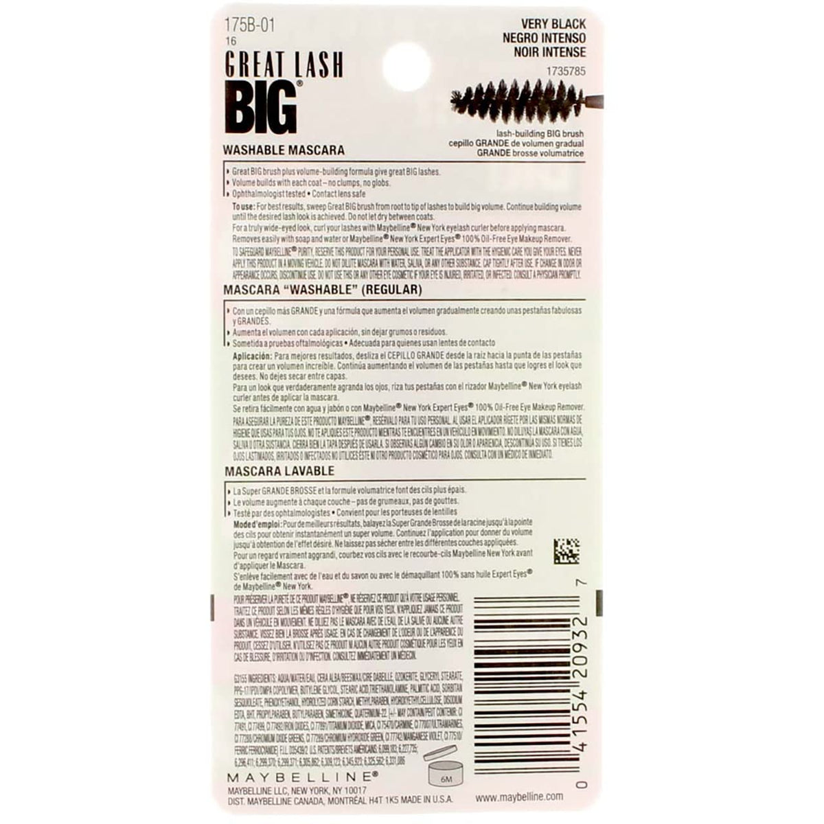 Maybelline Great Lash Big Washable Mascara, Very Black [131], 0.34 oz Beauty & Personal Care Maybelline New York