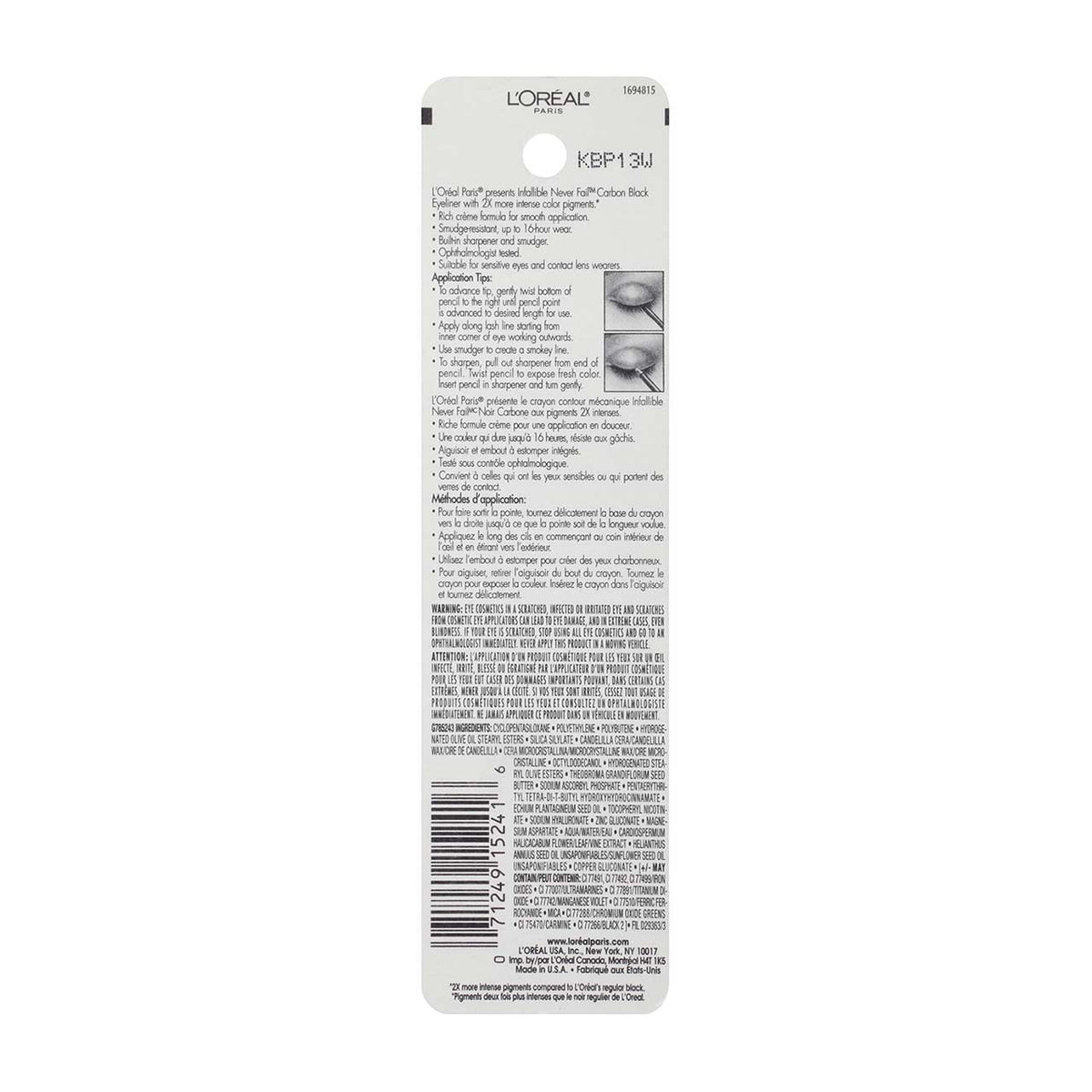 L’Oreal ParisInfallible Never Fail Eyeliner, Carbon Black [591], 0.008 oz (Pack of 2) Beauty & Personal Care L'Oreal Paris