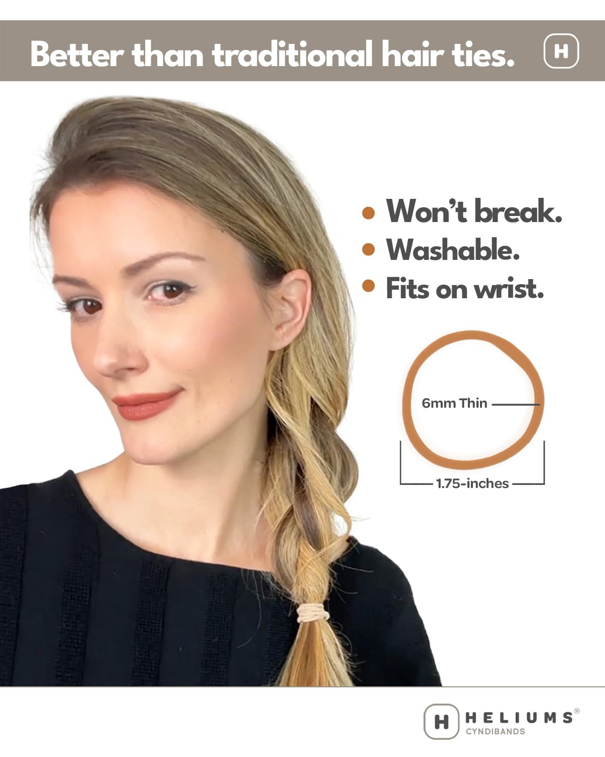 Heliums Thin Seamless Hair Ties - Sandy Blonde - 6mm Nylon No Damage Ponytail Holders, 1.75 Inch, Medium Hold for Thin to Normal Hair - 18 Pack Beauty and Personal Care Heliums