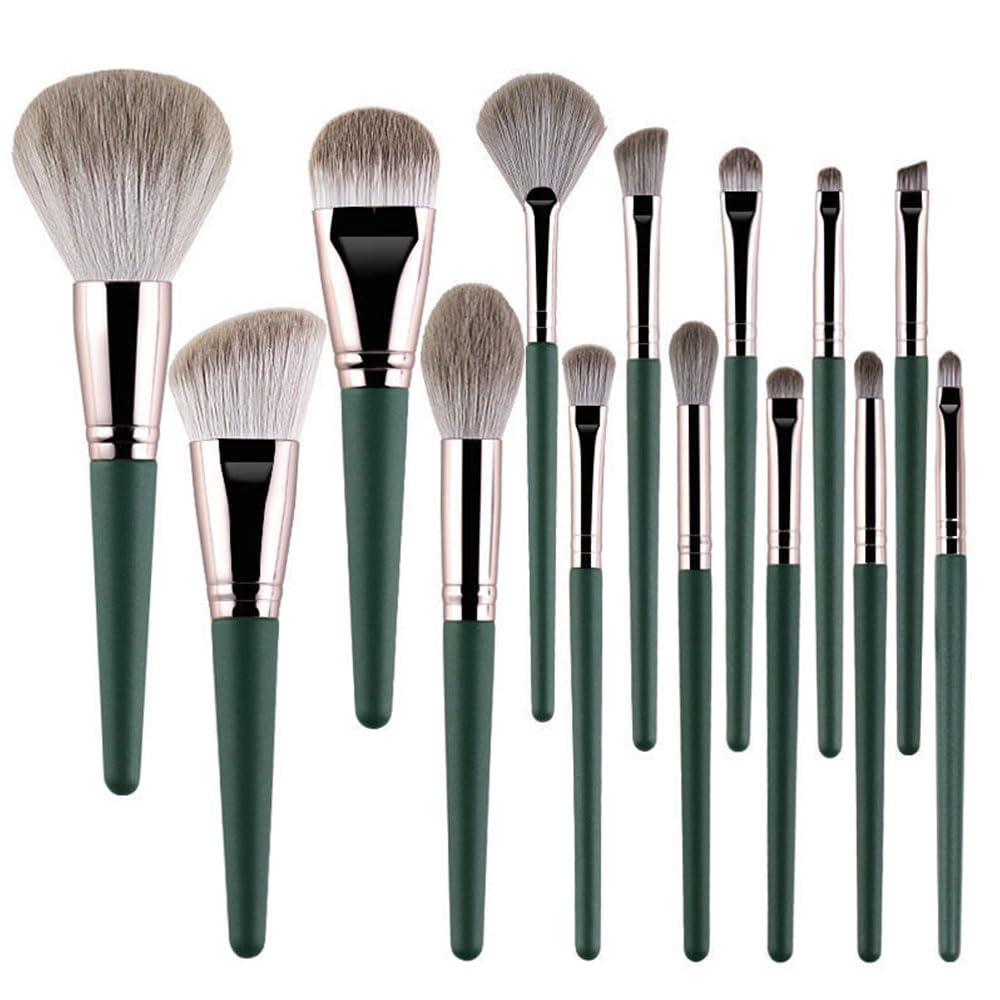 Makeup Brushes 14-Piece Set – Premium Synthetic Cosmetic Brushes for Foundation, Blush, Concealer & Eyeshadow, Travel Bag Included, Green Beauty & Personal Care Aywenny