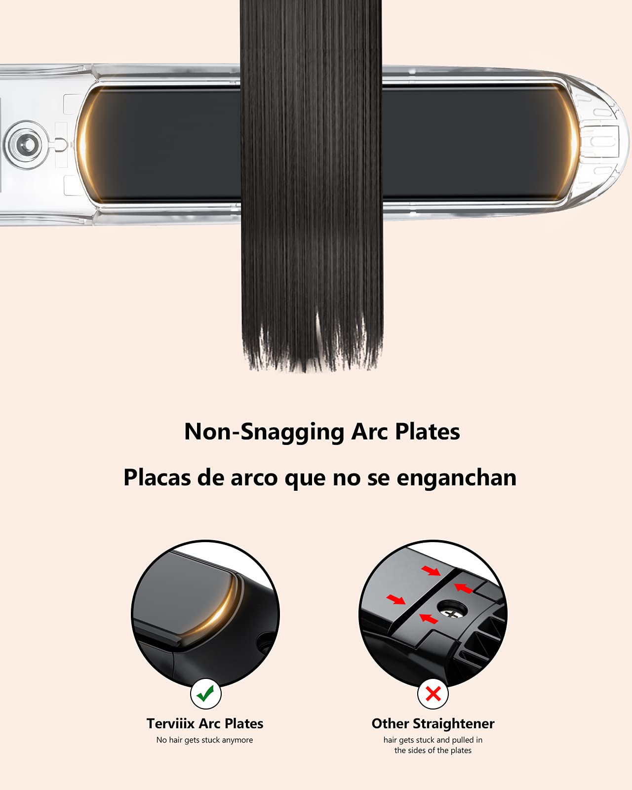 Terviiix Non-Snagging Ceramic Flat Iron Hair Straightener 1 inch, Plancha De Cabello,3X Less Damage Hair Straightener and Curler, 15s Fast Heating, 5 Beauty & Personal Care Terviiix