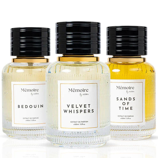 Azha Memoire Collection Velvet Whispers, Bedouin & Sands of Time Extrait de Parfum Sprays 100ml (3.4 oz) Beauty & Personal Care Azha Perfumes