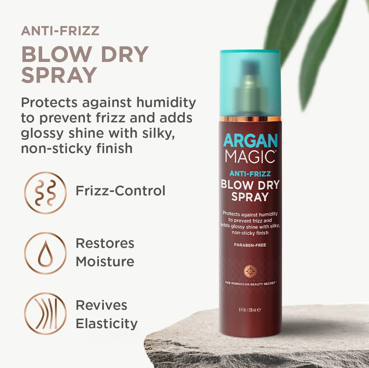 Argan Magic Anti-Frizz Blow Dry Spray - Protects Against Humidity & Tames Frizz | Adds Glossy Shine & Softness | Paraben-Free, | (8 Oz) Beauty & Personal Care Argan Magic