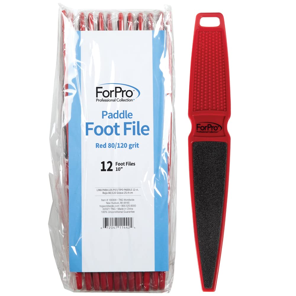 ForPro Professional Collection Pedicure Paddle Foot File, Double-Sided Foot File for Heels, Disposable & Sanitizable, 80/120 Grit, Red, Pack of 12 Beauty & Personal Care ForPro Professional Collection