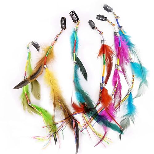 6 Pcs Hair Feather Clip in Handmade Boho Hippie Feather Clip Pirate Hair Accessories Halloween Hair Accessories Clips Festival Accessories for Girls Beauty & Personal Care TAORANJU