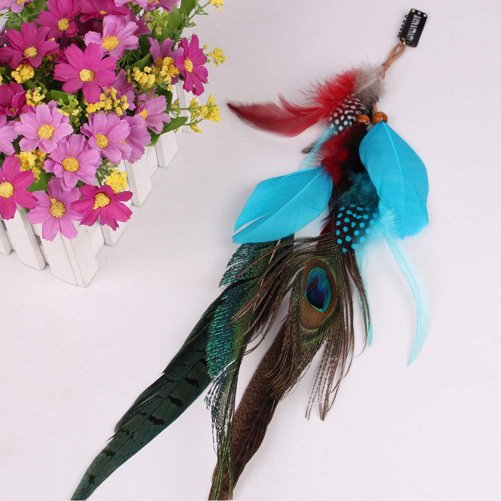 Handmade Peacock Feather Hippie Hair Extension Headband Bohemia Feather Hair Clips Comb with Bead Women Hairpin Headdress DIY Accessories Beauty & Personal Care Fodattm