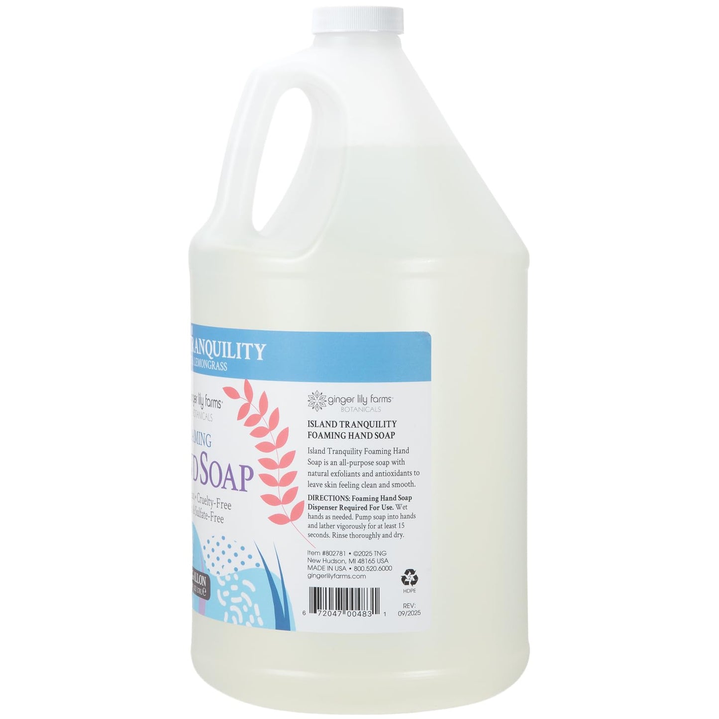 Ginger Lily Farms Botanicals All-Purpose Foaming Hand Soap Refill, Island Tranquility, 100% Vegan & Cruelty-Free, Green Tea Lemongrass Scent, 1 Gallon Beauty & Personal Care Ginger Lily Farms