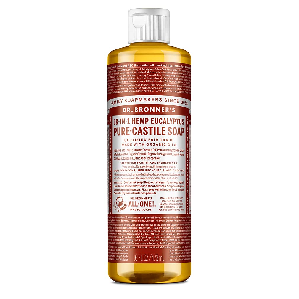 Dr. Bronner's Pure-Castile Magic Soap Liquid (Eucalyptus, 16 Ounce) - Made with Regenerative Organic Certified Oils, 18-in-1 Uses: Face, Body, Hair Beauty & Personal Care Dr. Bronner's
