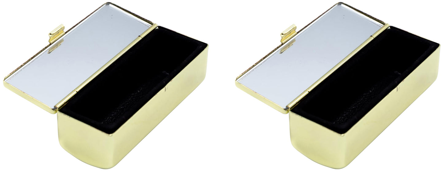 Stephanie Imports Set of 2 Rectangular Vintage Lipstick Cases With Glass Mirror (Gold Checker) Beauty & Personal Care Stephanie Imports