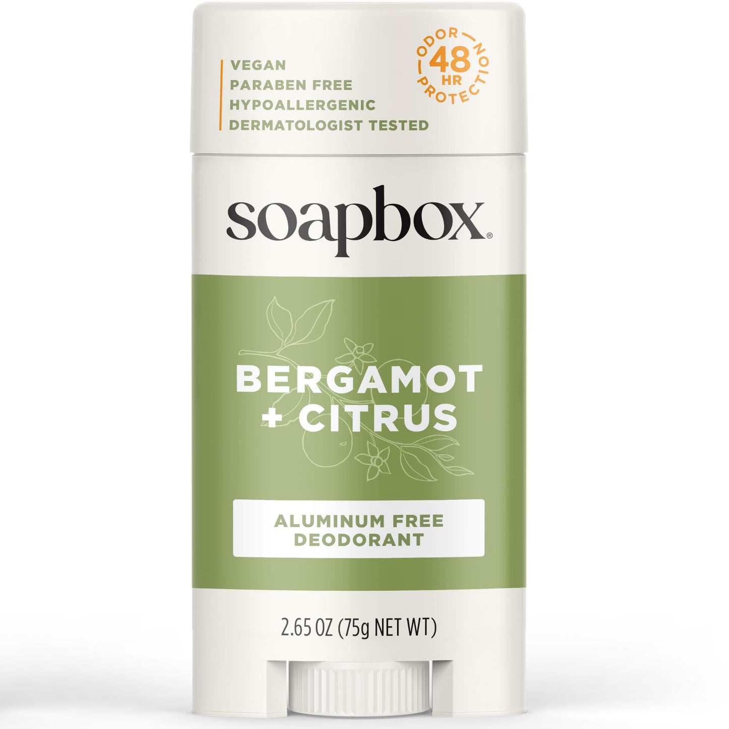 Soapbox Aluminum Free Deodorant, Bergamot & Citrus Scented Natural Deodorant - Non Toxic & Vegan for Daily Use - Clean Ingredients Free of Harsh Beauty and Personal Care Soapbox