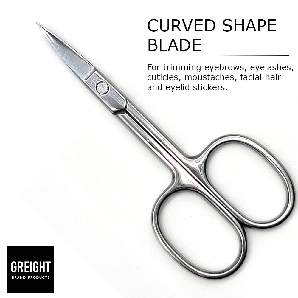 Stainless Steel Groming Scissors Pack of 2 with Travel Case - Eyebrow, Nose Hair, Mustache, Beard, Eyelashes, Ear Trimming Kit & Rounded Tip Facial Beauty and Personal Care GREIGHT BRAND PRODUCTS