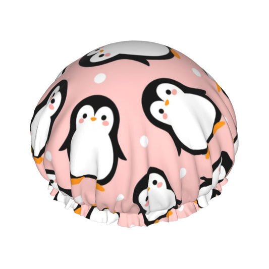 Cute Animal Penguin Shower Cap For Women Adjustable Double Waterproof Layers Bathing Shower Hat Hair Protection Reusable Ladies Spa Salon Shower Hat Beauty and Personal Care SUYGGCK