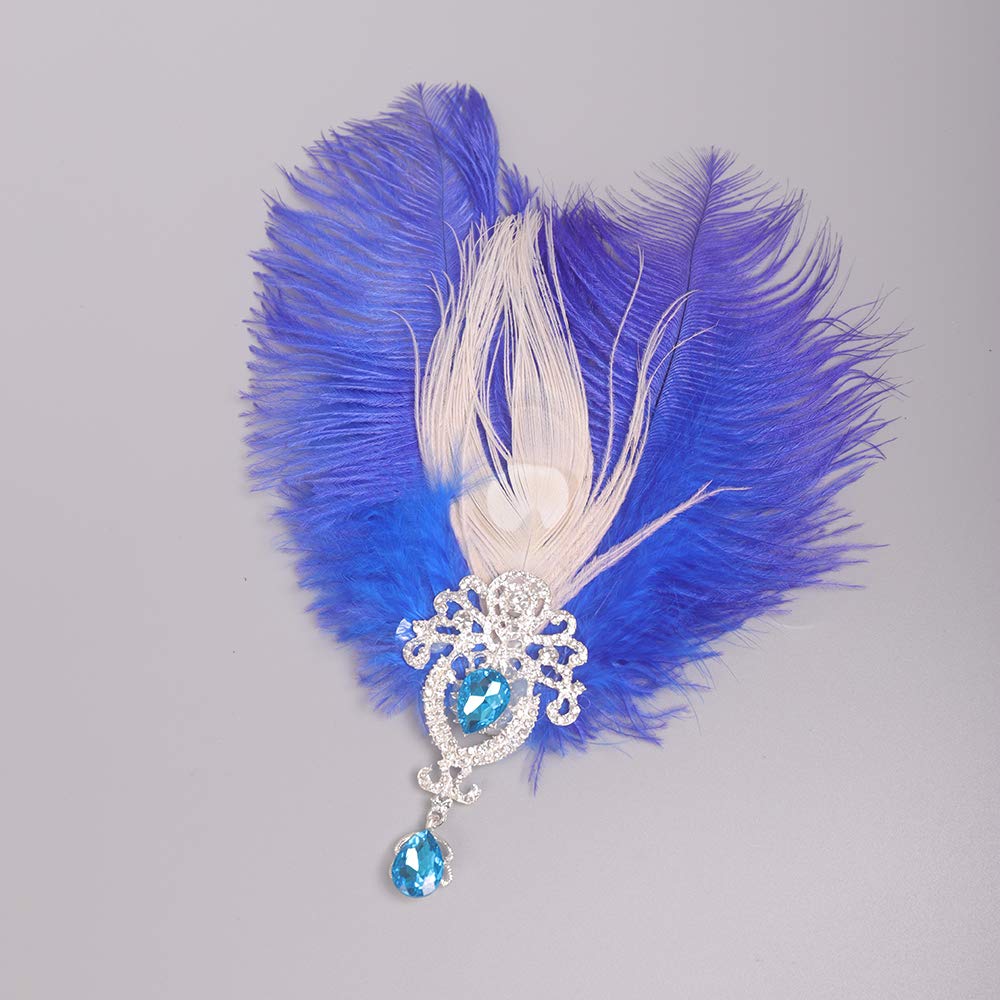 Aimimier 1920s Flapper Feather Hair Clip Blue Crystal Teardrop Feather Headpiece Prom Party Roaring 20s Hair Jewelry for Women and Girls (Style 2) Beauty & Personal Care Aimimier
