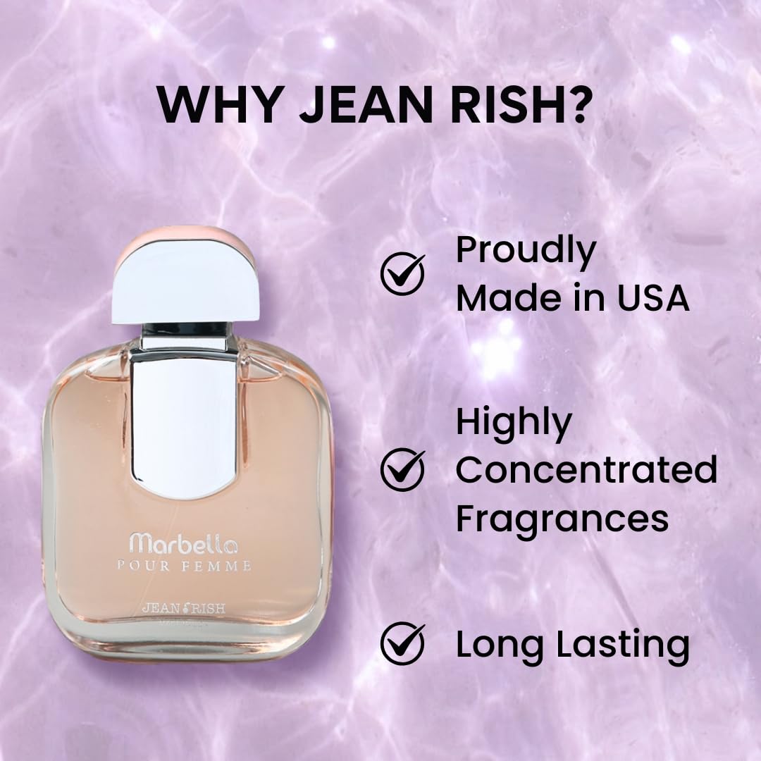 Jean Rish Marbella Perfume for Women Eau De Parfum, Long-Lasting Luxury Fragrance, Made In USA - Pear, Jasmine, Vanilla, Iris, Patchouli Scent - 100ml Beauty & Personal Care Jean Rish