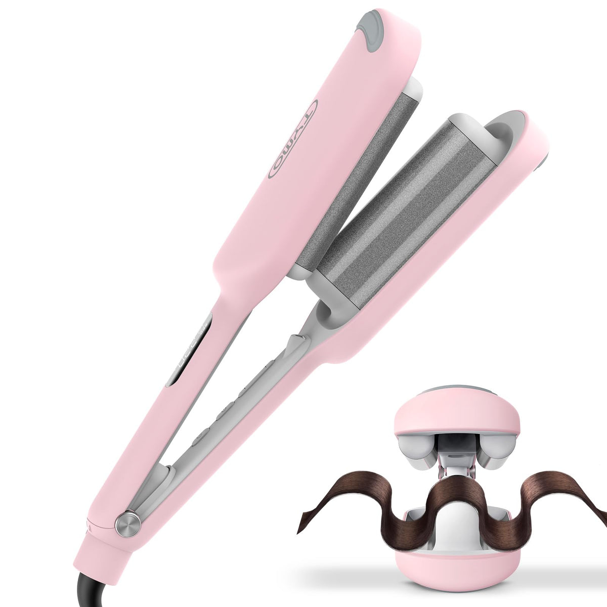 TYMO ROVY Hair Crimper & Curling Iron – 1.25" Ceramic 3 Barrel Deep Waver for Beach Waves, Ionic Curling Wand with Dual Voltage, Anti-Scald, Pink Beauty & Personal Care TYMO