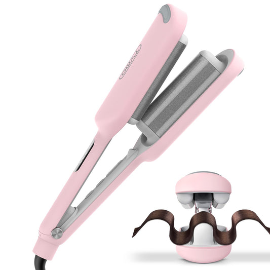 TYMO ROVY Hair Crimper & Curling Iron – 1.25" Ceramic 3 Barrel Deep Waver for Beach Waves, Ionic Curling Wand with Dual Voltage, Anti-Scald, Pink Beauty & Personal Care TYMO