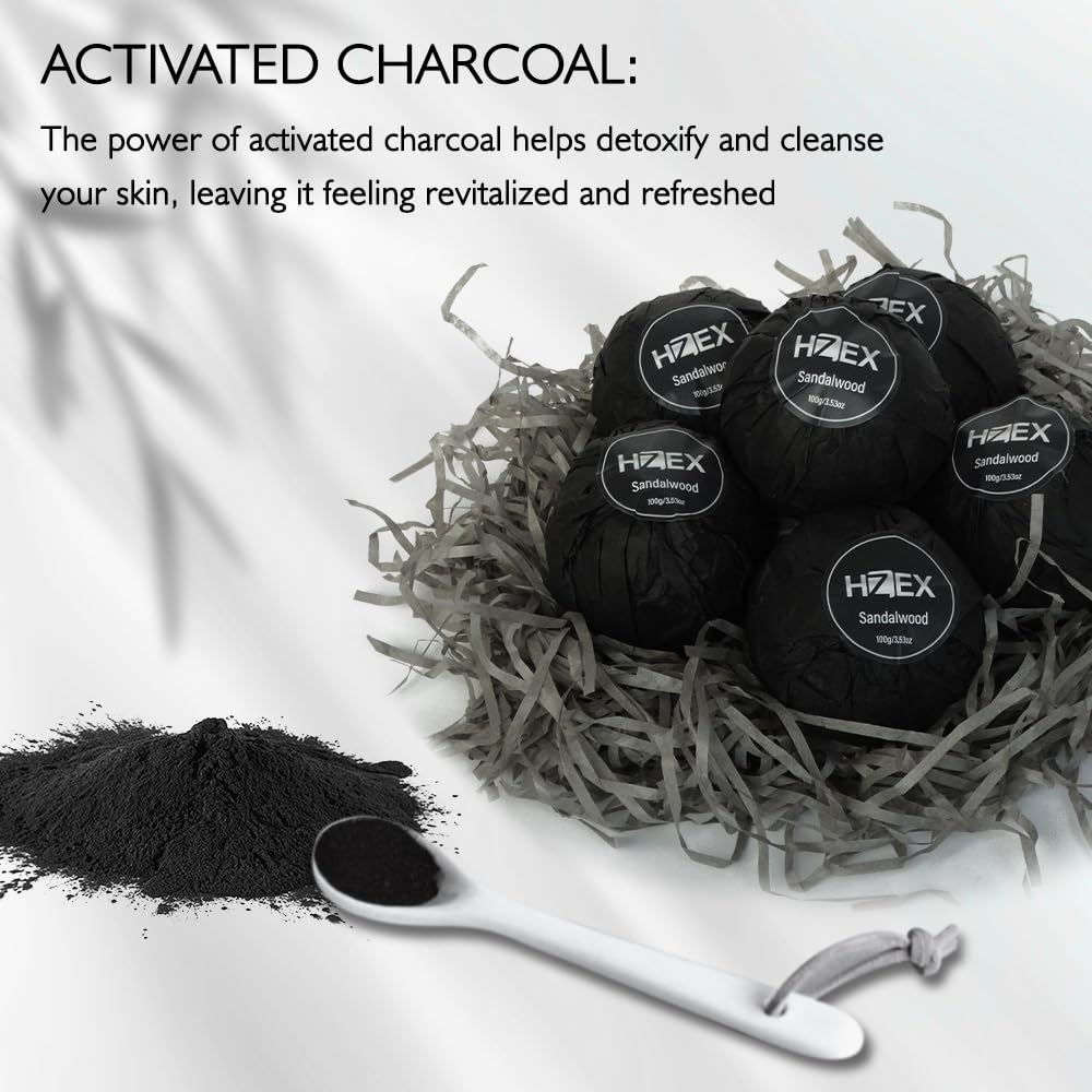 HZEX Charcoal Activated Bath Bombs for Men - Detox with Handmade Organic 6 Pack Bath Bomb Set, up to 3 Scents (Sandalwood, Bergamot, Ocean) Beauty and Personal Care HZEX