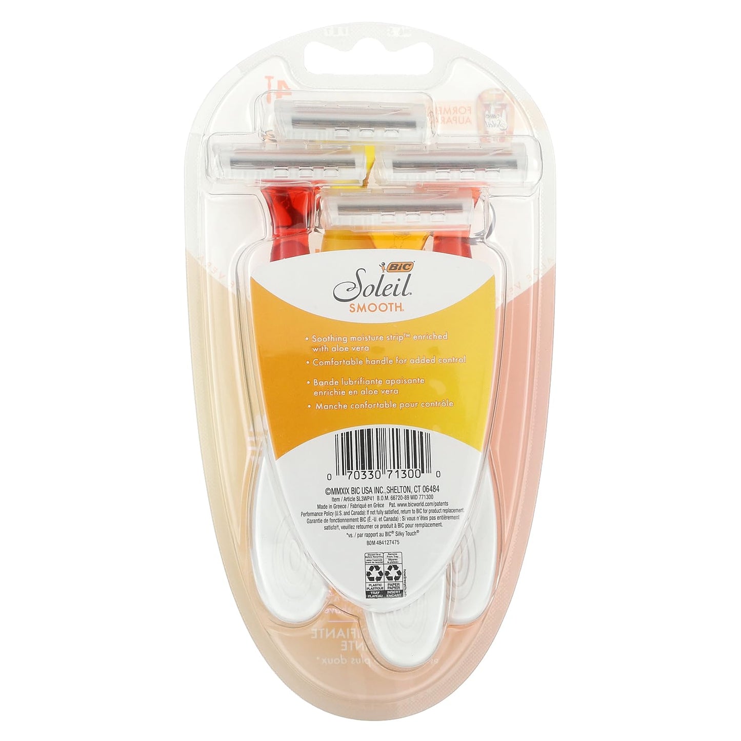 BIC Soleil Smooth Women's Disposable Razors, 3 Blades With Moisture Strip For a Silky Smooth Shave, 4-Count Beauty and Personal Care BIC