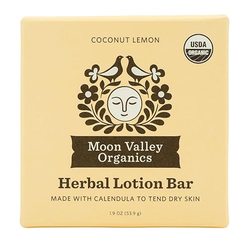 Moon Valley Organics Herbal Lotion Bar in Coconut Lemon, Moon Melt Bar, Calendula and Comfrey, Beeswax, Heal and Restore Chapped Skin, Soothing Beauty & Personal Care Moon Valley Organics