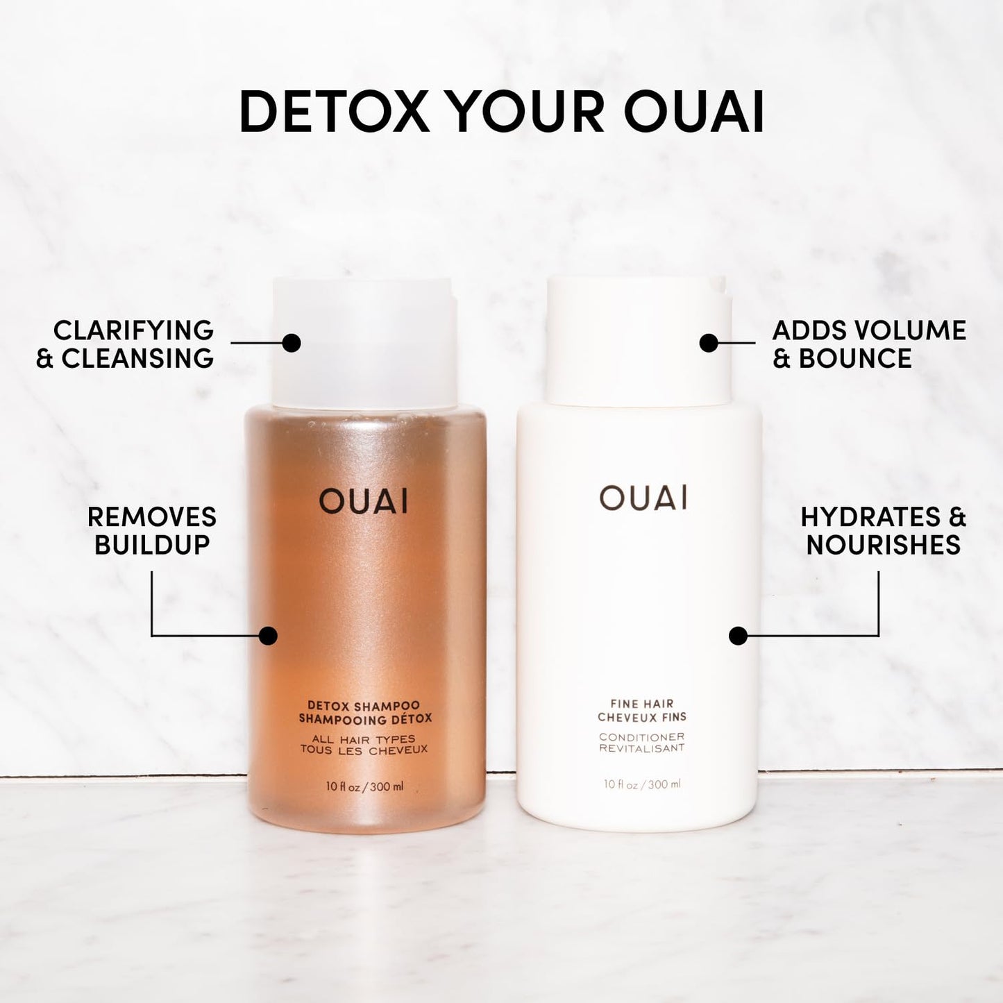 OUAI Detox Shampoo & Fine Hair Conditioner Bundle - Clarifying Shampoo for Build Up, Dirt, Oil, Product and Hard Water & Volumizing Conditioner Beauty & Personal Care OUAI