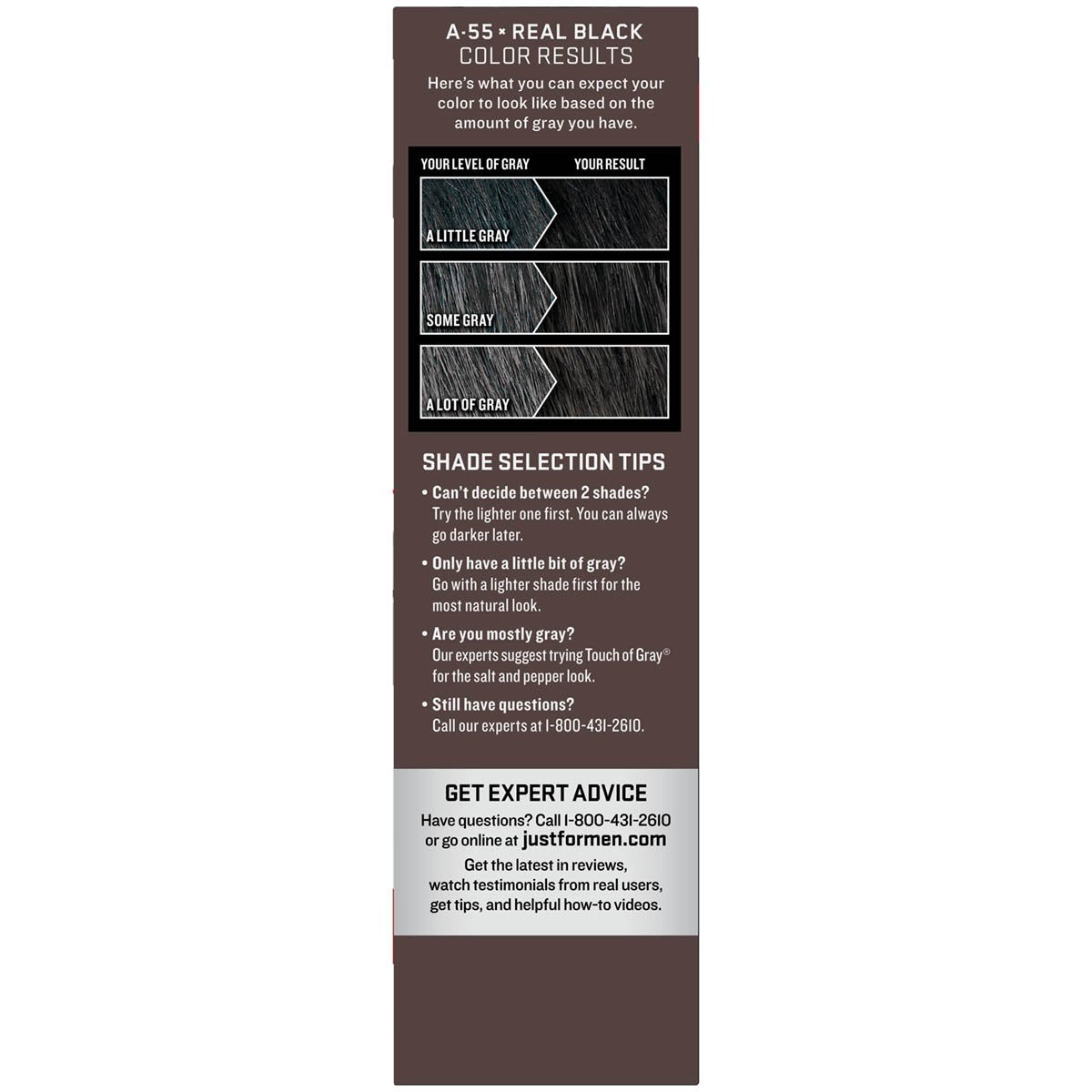 Just For Men Easy Comb-In Color Mens Hair Dye, Easy No Mix Application with Comb Applicator - Real Black, A-55, Pack of 1