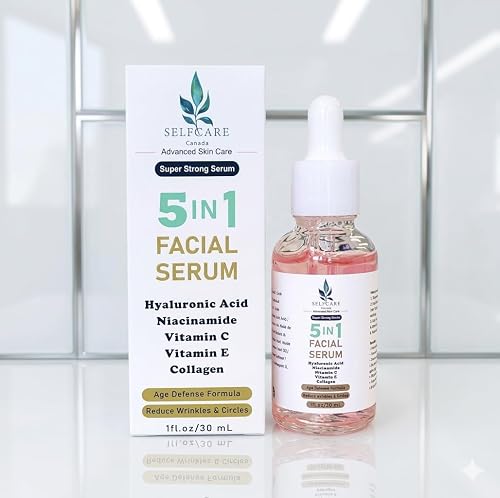 Selfcare Canada 5 in 1 Facial Serum with Hyaluronic Acid, Niacinamide, Vitamin C, Vitamin E, Collagen, 1 fl oz Beauty & Personal Care SELFCARE Canada