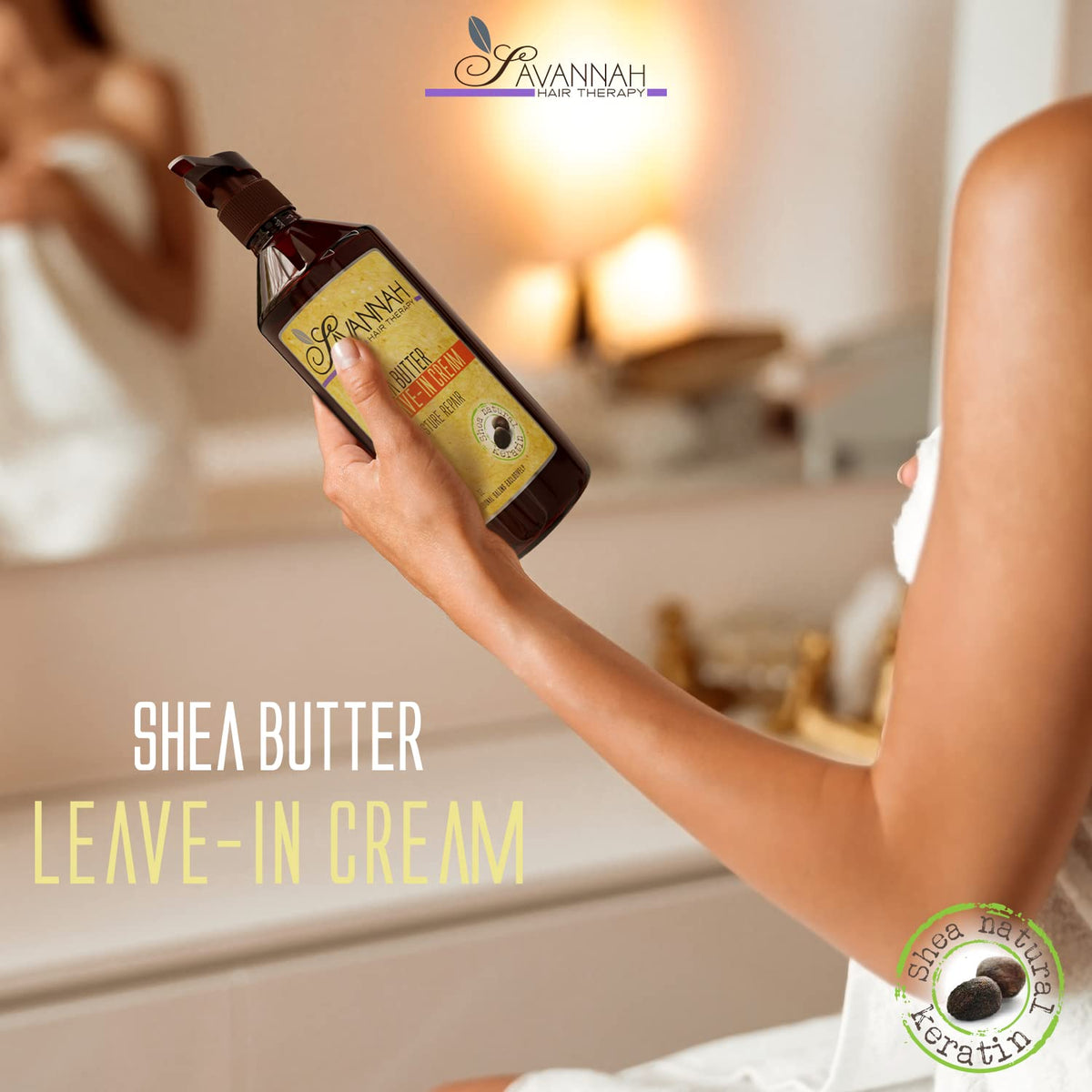 Savannah Hair Therapy Leave-In Cream with Shea Butter, Keratin & Silk Protein - Moisturizing & Anti-Frizz Treatment for Dry, Damaged or Color-Treated Beauty & Personal Care Savannah Hair Therapy