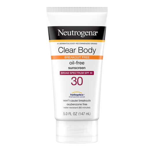 Neutrogena Clear Body Breakout-Free Liquid Sunscreen Lotion for Acne-Prone Skin, Oil-Free Sunscreen, Broad Spectrum SPF 30, Oxybenzone-Free Beauty & Personal Care Neutrogena