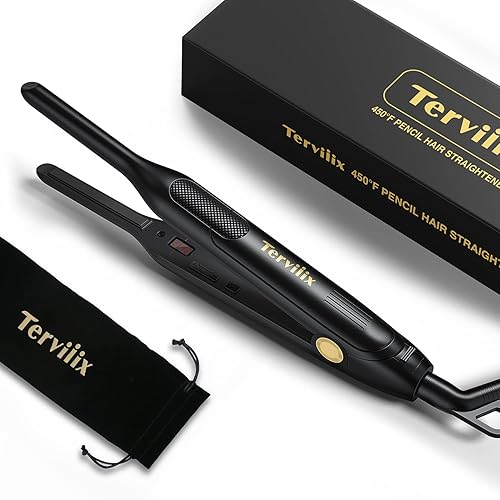 Terviiix Pencil Flat Iron for Edges & Short Hair, 3/10 Inch Small Hair Straightener for Men, Ceramic Mini Flat Iron for Pixie & Beard, 15s Fast Heat Beauty & Personal Care Terviiix
