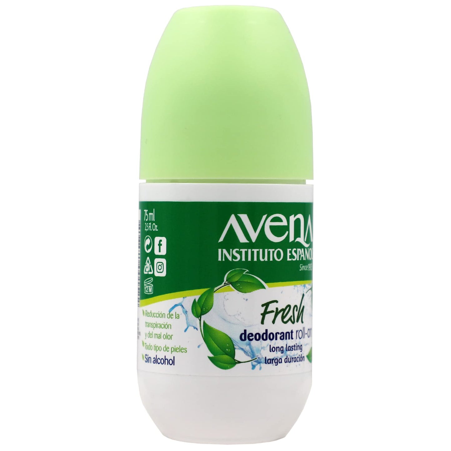 Instituto Espanol Avena Deodorant Roll-On Fresh, Anti-Perspirant, Long-Lasting, Non-Alcohol, Oat Extract, 2-Pack of 2.53 FL Oz Each Beauty and Personal Care Avena Instituto Espanol
