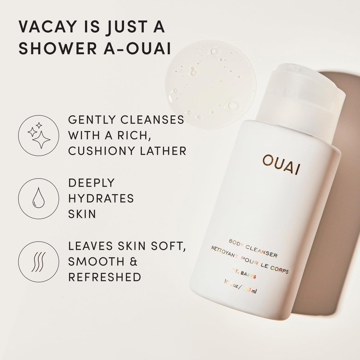 OUAI Body Cleanser, St. Barts - Foaming Body Wash with Jojoba Oil and Rosehip Oil to Hydrate, Nurture, Balance and Soften Skin - Paraben, Phthalate Beauty & Personal Care OUAI