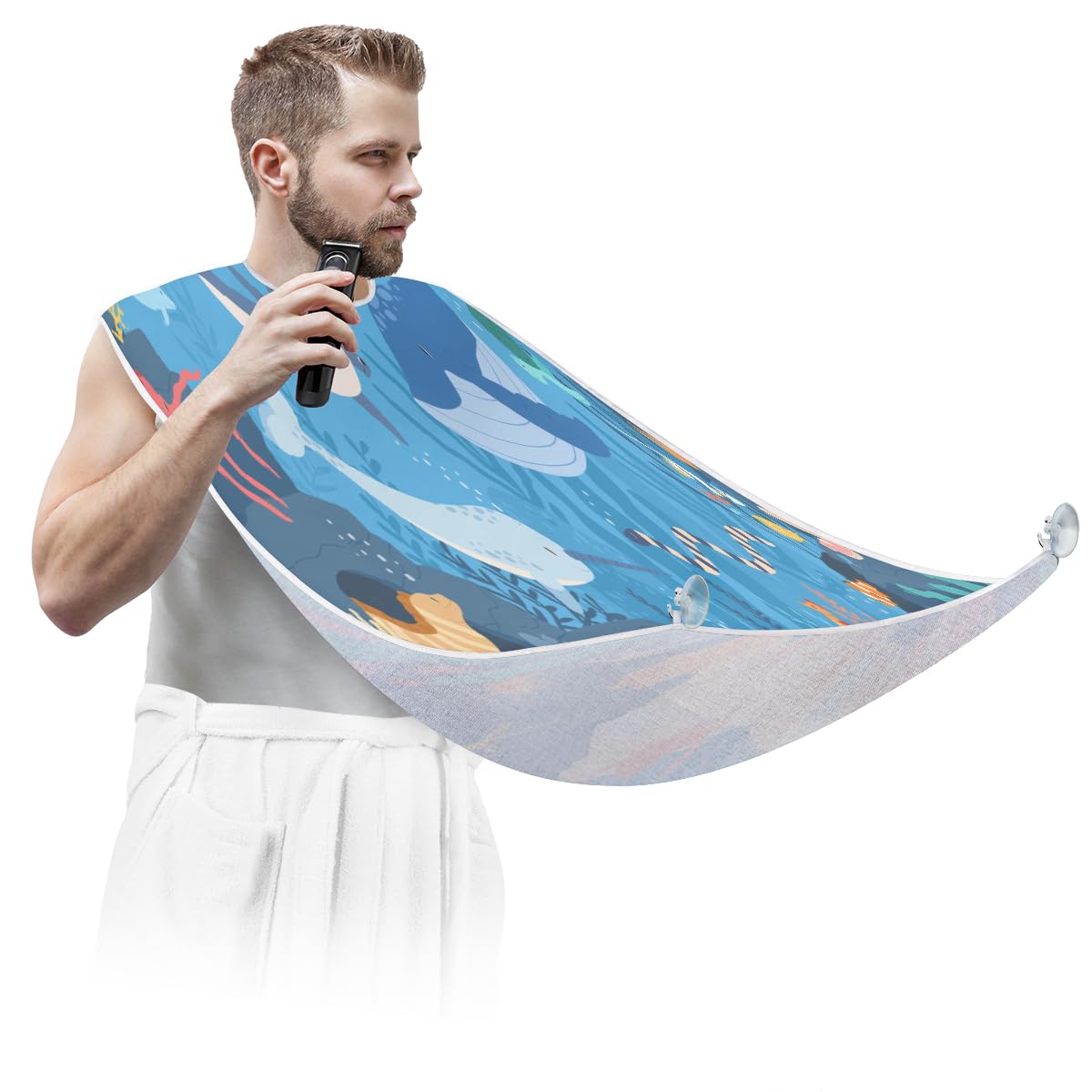 Hsnar Ocean Animal Cute Beard Apron Gifts for Men Beard Trimming Catcher Bib Non-Stick Beard Cape for Shaving and Trimming Beauty and Personal Care Hsnar
