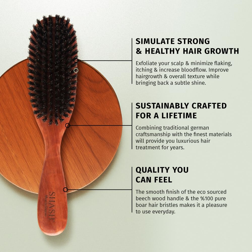SHASH Classic German First Cut 100% Boar Bristle Hair Brush Since 1869 - Conditions Hair, Improves Texture, Exfoliates Scalp, Fine to Normal not Beauty & Personal Care SHASH