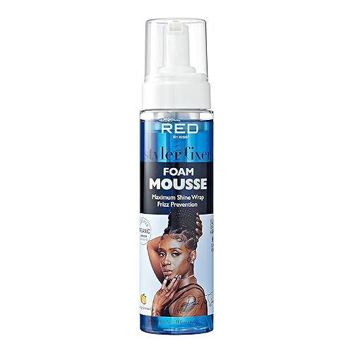 Red by Kiss Foaming Mousse, Maximum Shine Wrap Mousse, Reduce & Prevent Frizz, Define Curls, Hold Styles, Nourishes Dry and Crips Hair, Enriched Beauty & Personal Care Red by Kiss