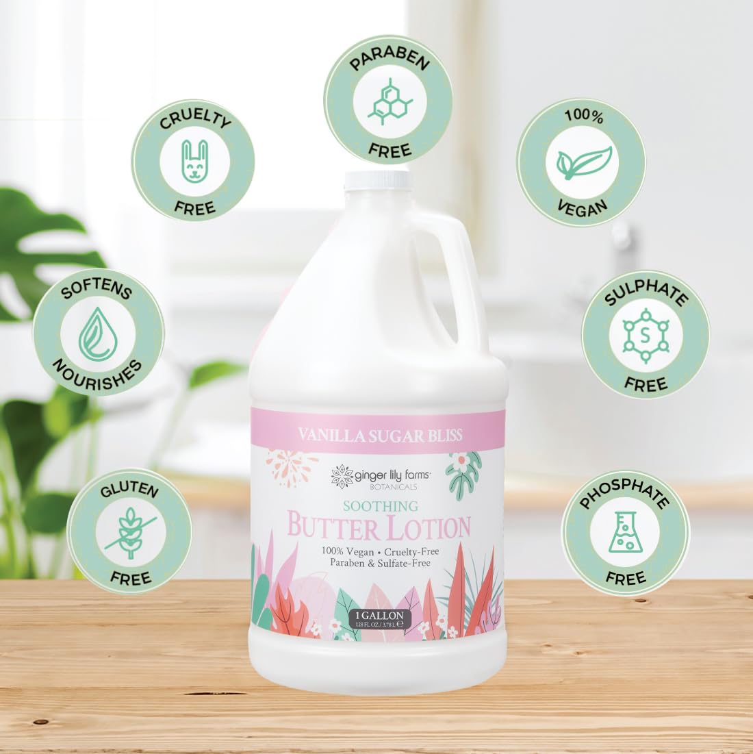 Ginger Lily Farms Botanicals Soothing Butter Lotion for Dry Skin, 100% Vegan & Cruelty-Free, Vanilla Sugar Bliss Scent, 1 Gallon (128 fl oz) Refill Beauty & Personal Care Ginger Lily Farms