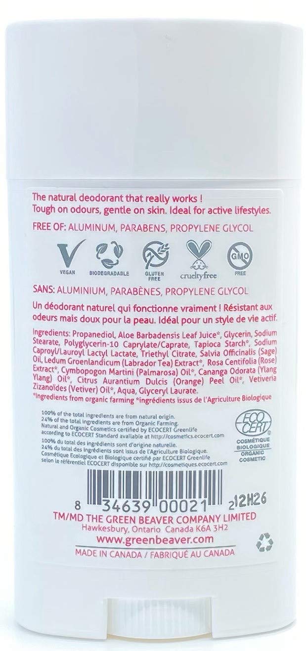 Green Beaver The Company 24 Hour Protection & Aluminum Free Wild Rose Natural Deodorant Stick, 1.76 Oz Beauty and Personal Care The Green Beaver Company