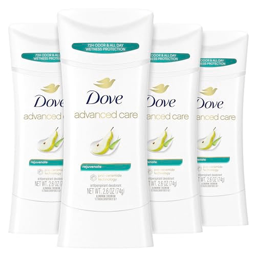 Dove Advanced Care Antiperspirant Deodorant Stick Rejuvenate 4 Count to help skin barrier repair after shaving by boosting skin's ceramide levels Beauty and Personal Care Dove