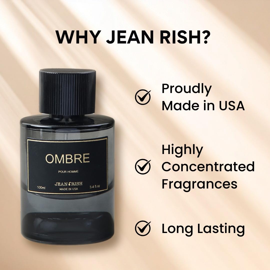 Jean Rish Ombre Perfume for Men Eau De Parfum, Long-Lasting Luxury Fragrance, Made In USA - Lemon, Mint, Green Apple, Vanilla, Cedar Scent - 100ml Beauty & Personal Care Jean Rish