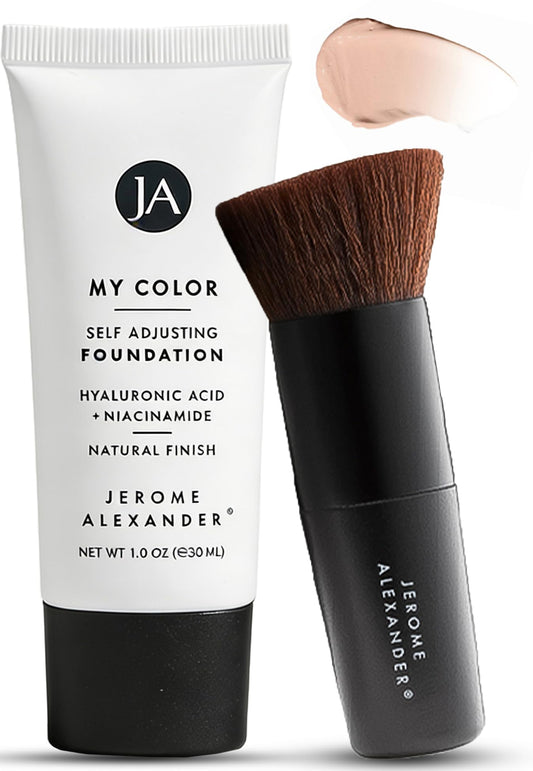 Jerome Alexander My Color Self-Adjusting Foundation, Hydrating & Lightweight Face Makeup, Skincare-Infused, with Kabuki Brush, Light, 1 oz Beauty and Personal Care Jerome Alexander Default Title