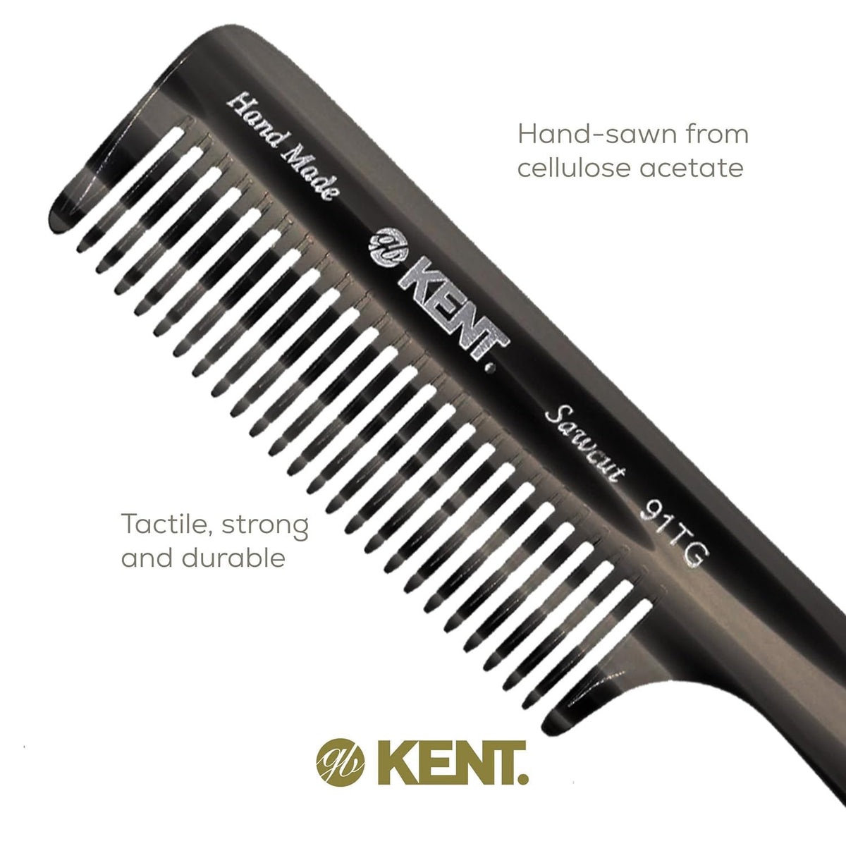 Kent 91T Black Graphite Wide Tooth Detangler Hair Comb for Curly and Wavy Hair - for Women and Men, Large Handle Shower Comb for Effective Detangling