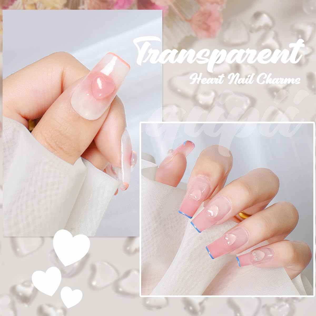 qiipii 300pcs Transparent Heart Nail Charms, 3 Sizes Mixed Size 3D Clear Cute Love Hearts Rhinestones Flatback Resin Crystals Diamonds Nail Art Beauty & Personal Care qiipii