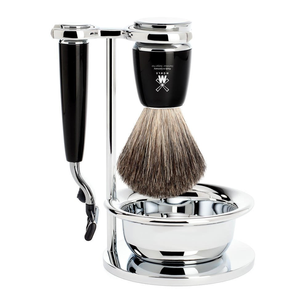 MÜHLE RYTMO Black 4-Piece Pure Badger 3-Blade Razor Modern Luxury Wet Shaving Set - Perfect for Every Day Use, Barbershop Quality Close Smooth Shave Beauty and Personal Care MÜHLE