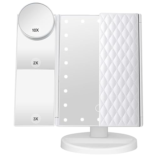 DenCert Makeup Mirror Vanity Mirror with Lights 1X 2X 3X 10X Magnification, Lighted Makeup Mirror, Touch Control, Tri-Fold Portable LED Makeup Vanity Beauty & Personal Care DenCert
